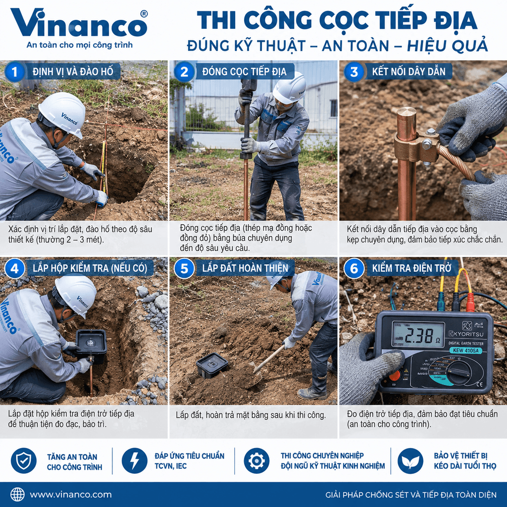 Cọc tiếp địa giá rẻ mạ đồng D16 dài 2.4m dùng cho hệ thống chống sét và tiếp địa